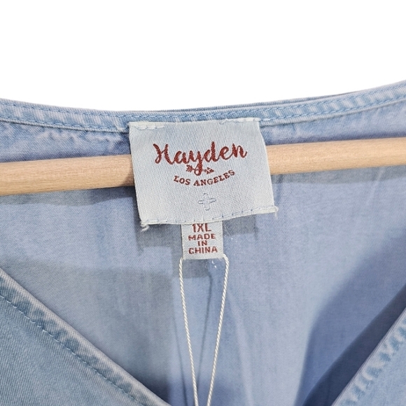 NWT Hayden Blue Tencel Buttoned Ruffle Tank Frayed Wide Leg Belted Jumpsuit - Picture 14 of 15